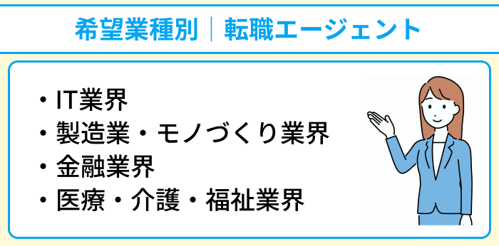 希望業種別|20代で未経験業界に転職したい人向け転職エージェントのイラスト