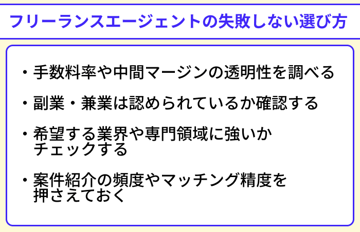フリーランスエージェントの失敗しない選び方のイラスト